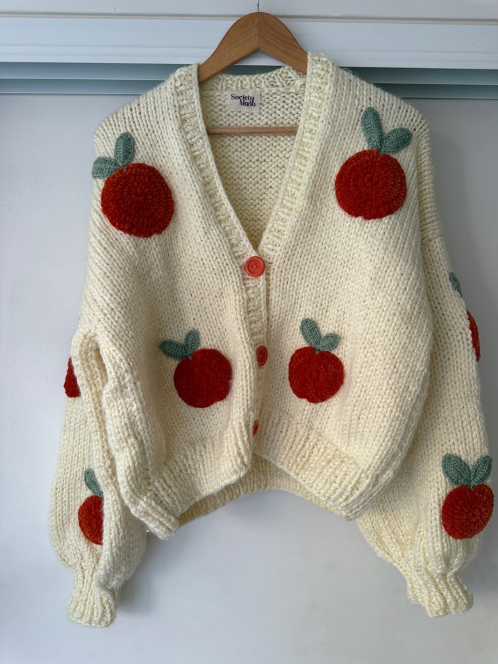 Society Mano Cream Knit Cardigan with Oranges 🍊 Motif